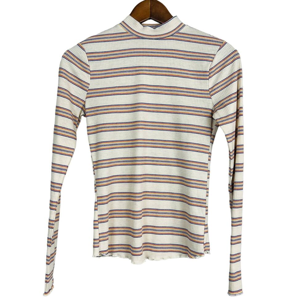 Wonderly Mock Neck Y2K Style Top Long Sleeve Stripe - XS